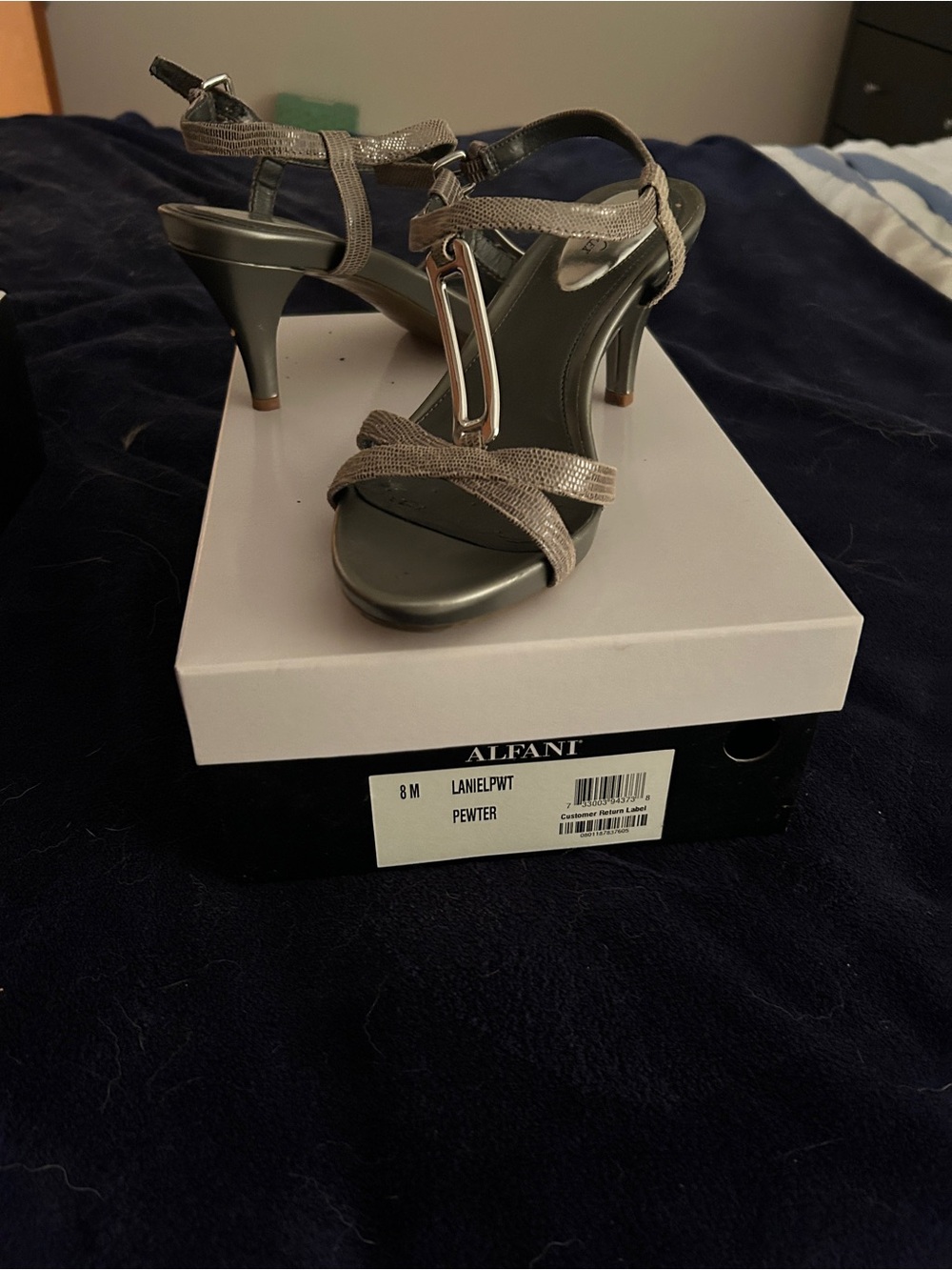 Alfani Pewter Metallic Strappy Slingback Heels
